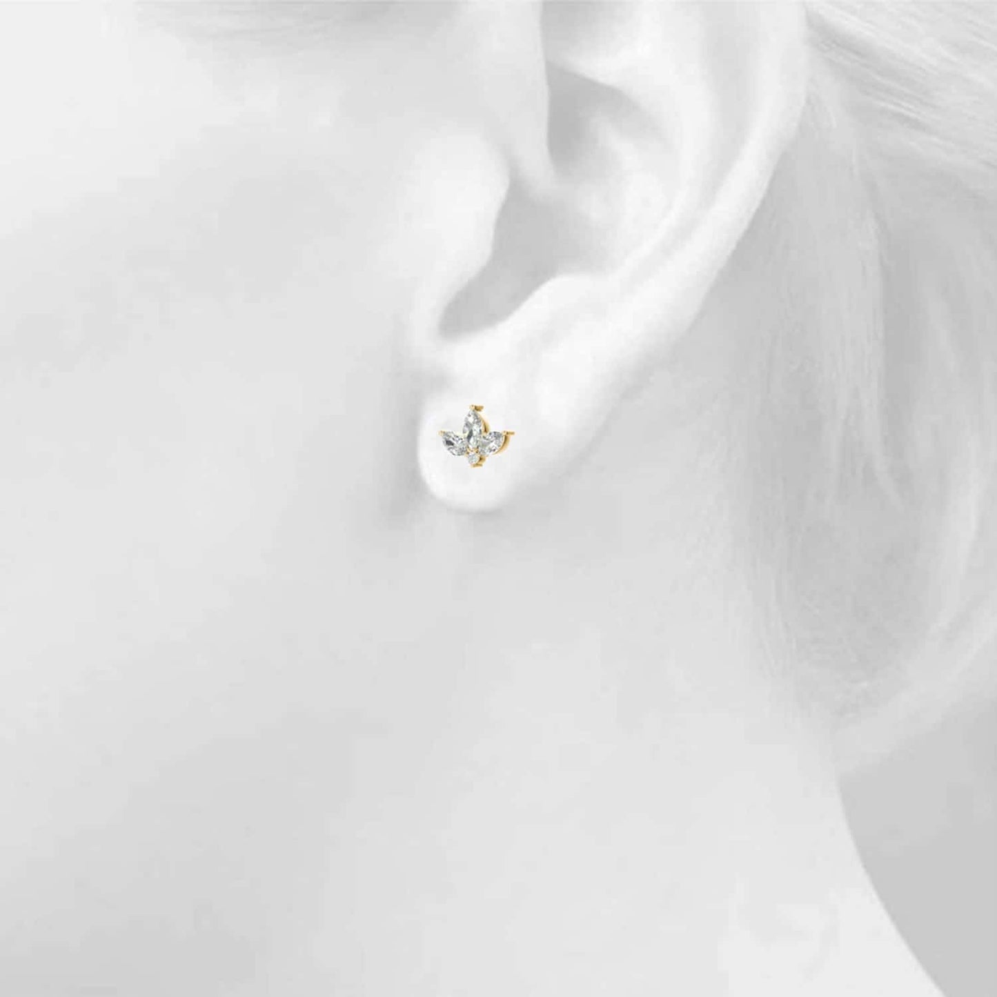 0.50CTW Lab-Grown Diamond 3 Marquise-Cut 14K Gold Cluster Stud Earrings