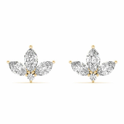 0.50CTW Lab-Grown Diamond 3 Marquise-Cut 14K Gold Cluster Stud Earrings