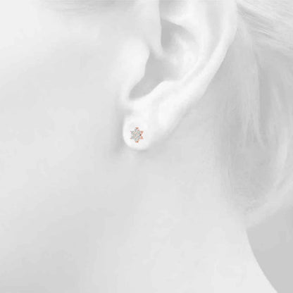 0.20CTW Real Diamond 14K Gold Flower Cluster Stud Earrings