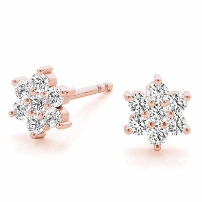 0.20CTW Real Diamond 14K Gold Flower Cluster Stud Earrings