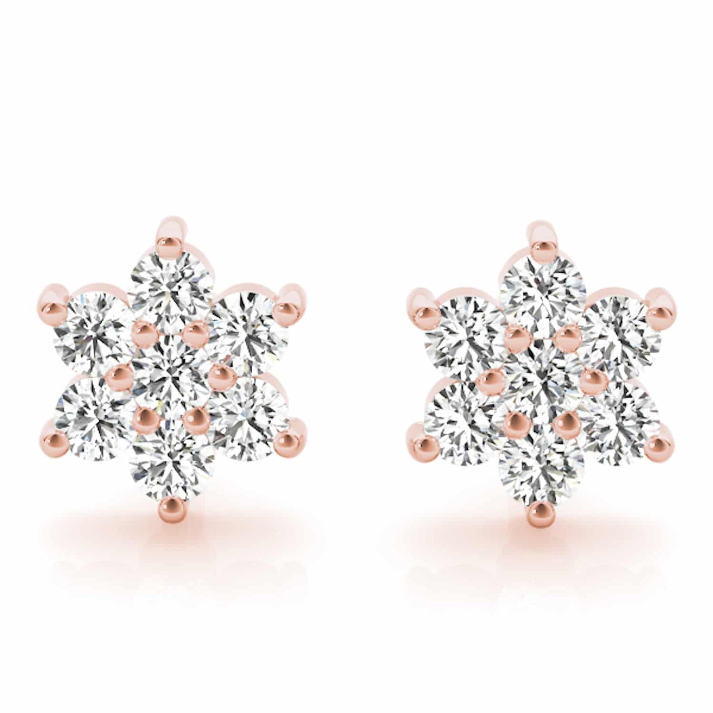 0.20CTW Real Diamond 14K Gold Flower Cluster Stud Earrings