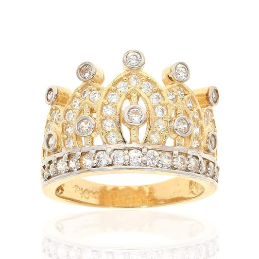 10k Gold Yellow Created White Diamond Crown Ring Size 5-8