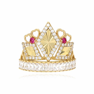 14K Yellow Gold CZ Ruby Crown Ring - WJD Exclusives