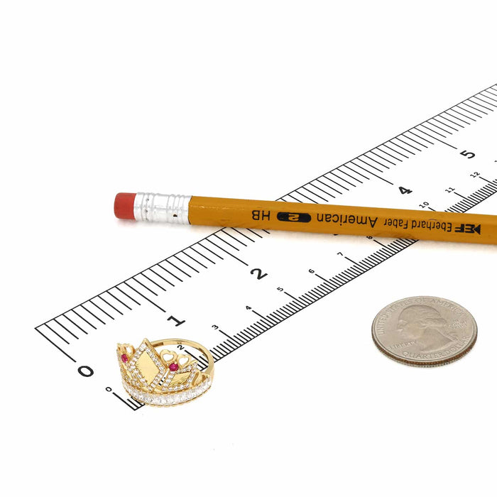 14K Yellow Gold CZ Ruby Crown Ring - WJD Exclusives