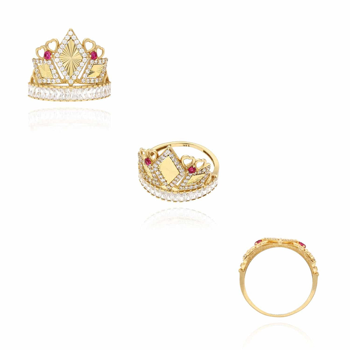 14K Yellow Gold CZ Ruby Crown Ring - WJD Exclusives