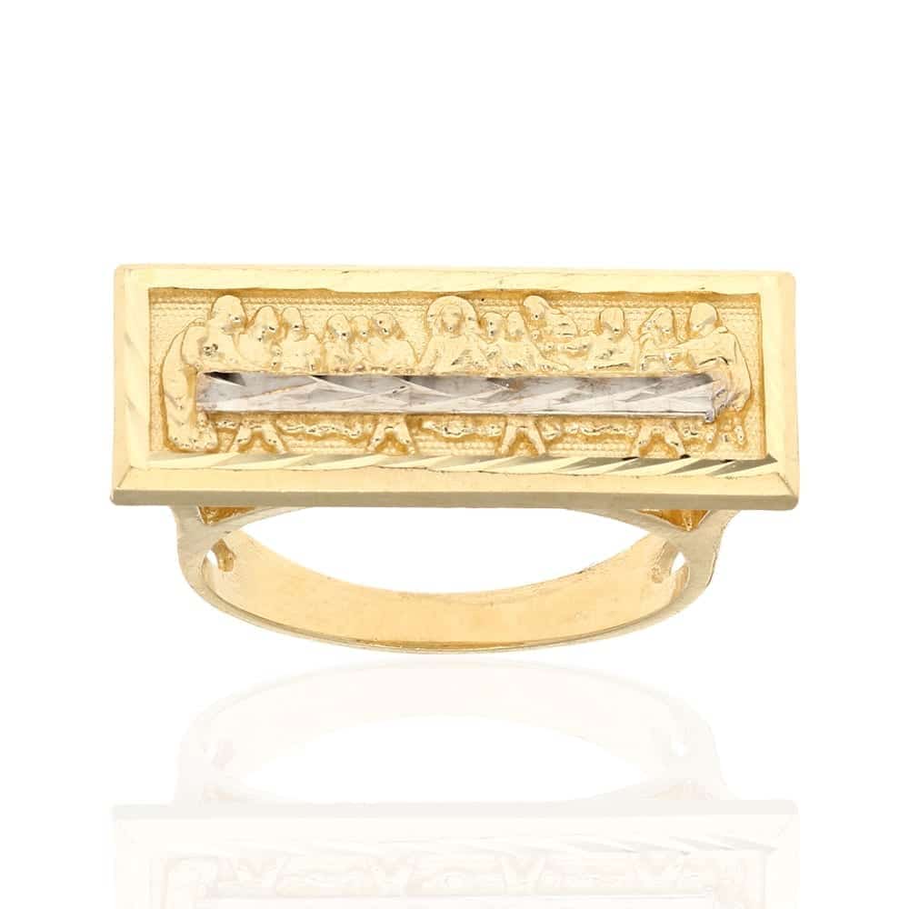 10k Gold Yellow The Last Supper Religious Diamond-Cut Ring