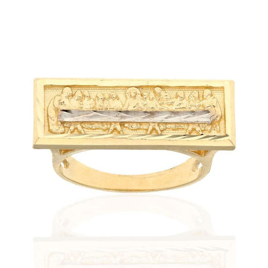 10k Gold Yellow The Last Supper Religious Diamond Cut Ring Size 5-8