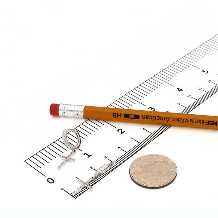 Sterling Silver CZ Cross Huggie Hoop Earrings - WJD Exclusives