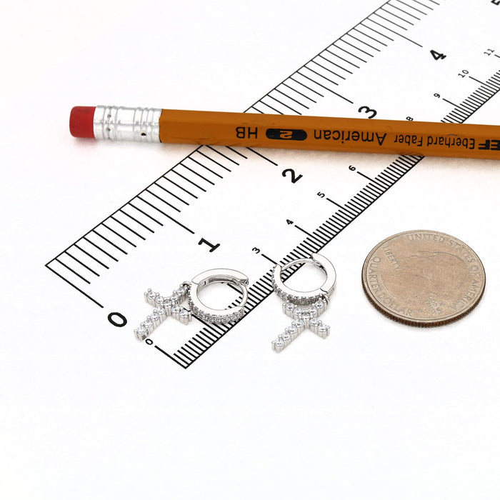 Sterling Silver CZ Cross Double Row Huggie Hoop Earrings - WJD Exclusives