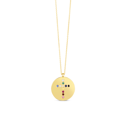 14K Gold Gemstone Diamond Cross Pendant Medallion Chain Necklace 16"-18"
