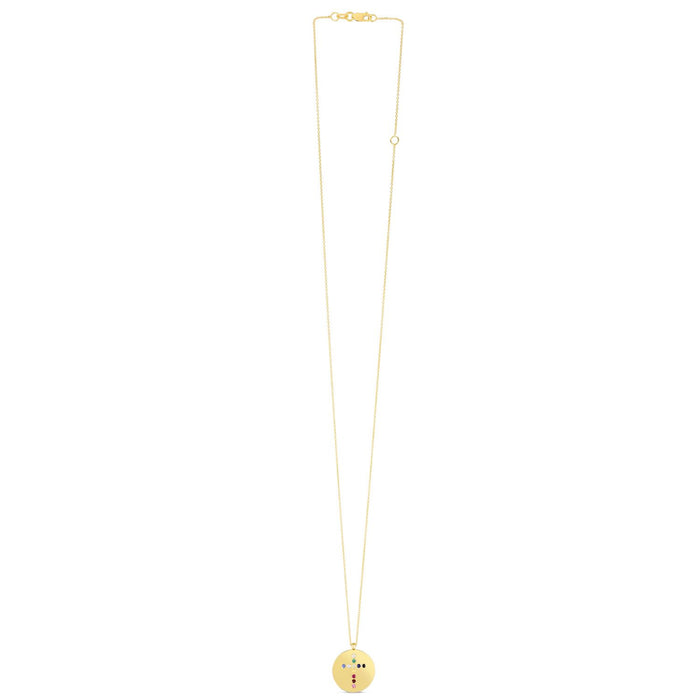 14K Yellow Gold Gemstone & Diamond Cross Medallion Chain Necklace (Solid Links) 16" - 18" - WJD Exclusives