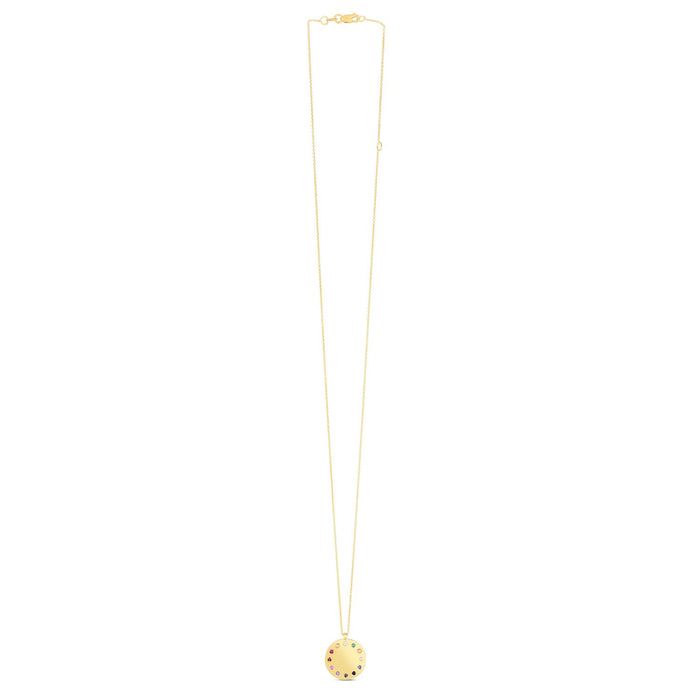 14K Yellow Gold Gemstone & Diamond Dial Medallion Necklace (Solid Links) Adjustable 16" - 18" - WJD Exclusives