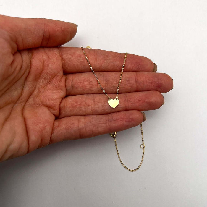 Engravable 14K Yellow Gold Heart Cable Necklace (Hollow) Adjustable 16" - 18" - WJD Exclusives