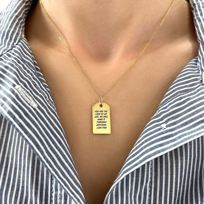 Engravable 14K Yellow Gold White Personalized Dog Tag Pendant 1" - WJD Exclusives