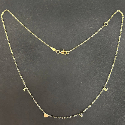 14K Gold Yellow & Rose LOVE Heart Pendant Chain Necklace 16"-18" Adjustable