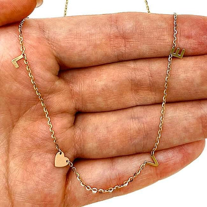 14K Gold Yellow & Rose LOVE Heart Pendant Chain Necklace 16"-18" Adjustable