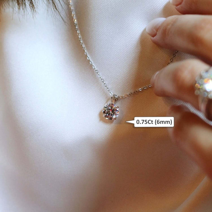 .25CT - 4CT Lab - Grown Moissanite Certified 14K White Gold Round Solitaire Pendant - WJD Exclusives