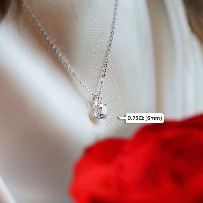 .25CT - 4CT Lab - Grown Moissanite Certified 14K White Gold Round Solitaire Pendant - WJD Exclusives