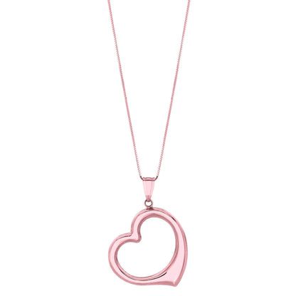 14K Gold Yellow Rose White Puffed Open Heart Pendant Chain Necklace 18"