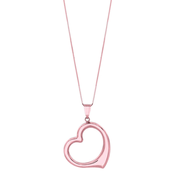14K Yellow Gold Rose White Puffed Open Heart Pendant Chain 18" - WJD Exclusives
