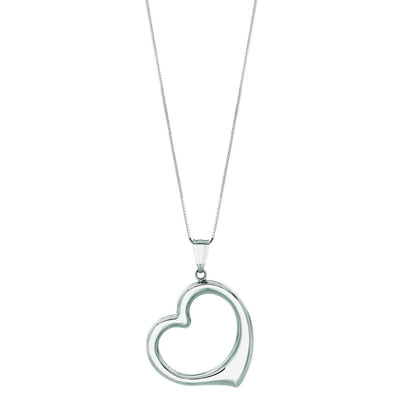 14K Yellow Gold Rose White Puffed Open Heart Pendant Chain 18" - WJD Exclusives