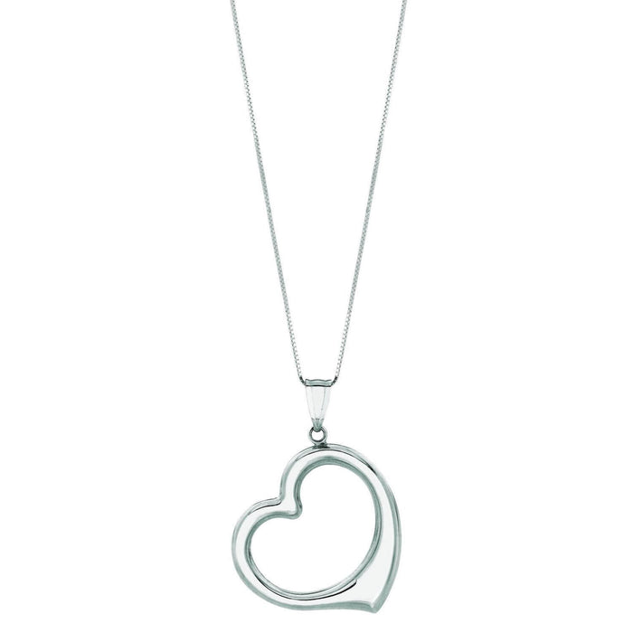 14K Yellow Gold Rose White Puffed Open Heart Pendant Chain 18" - WJD Exclusives