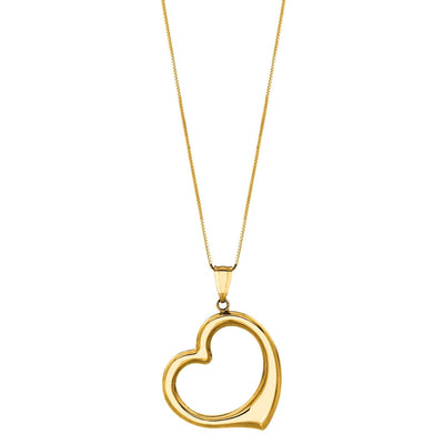 14K Yellow Gold Rose White Puffed Open Heart Pendant Chain 18" - WJD Exclusives