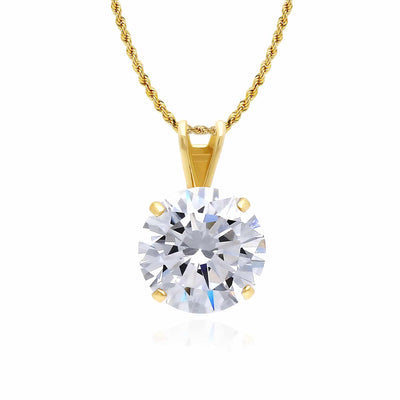 .25CT - 4CT Lab - Grown Moissanite Certified 14K Gold Round Solitaire Pendant - WJD Exclusives