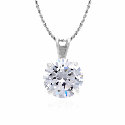 .25CT - 4CT Lab - Grown Moissanite Certified 14K White Gold Round Solitaire Pendant - WJD Exclusives