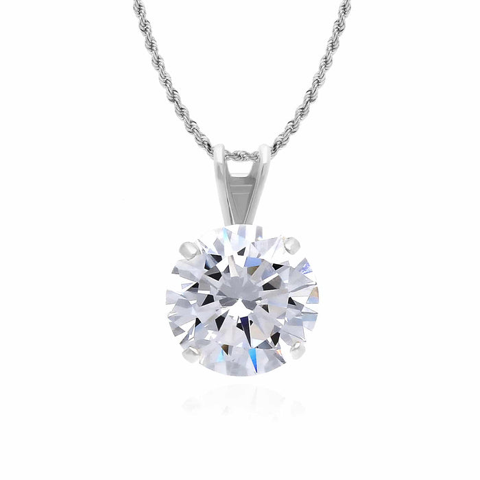 .25CT - 4CT Lab - Grown Moissanite Certified 14K White Gold Round Solitaire Pendant - WJD Exclusives
