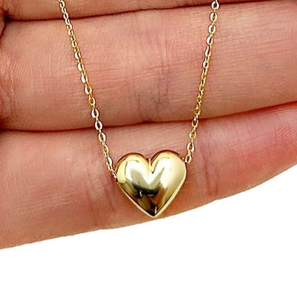 14K Gold Puffed Heart Pendant Chain Necklace 18"