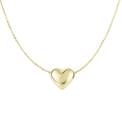 14K Yellow Gold Puffed Heart Necklace (Hollow) 18" - WJD Exclusives