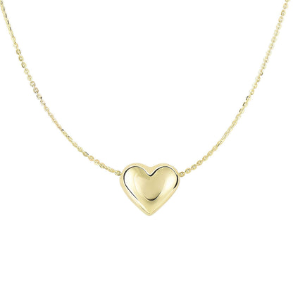 14K Gold Puffed Heart Pendant Chain Necklace 18"