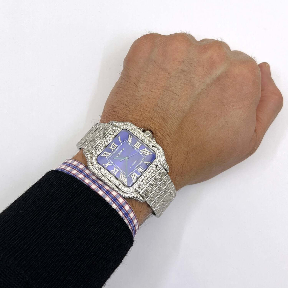 Cartier Santos Large 9.75CTW Natural Diamond Custom Full Pave Automatic Watch - WJD Exclusives Lifestyle