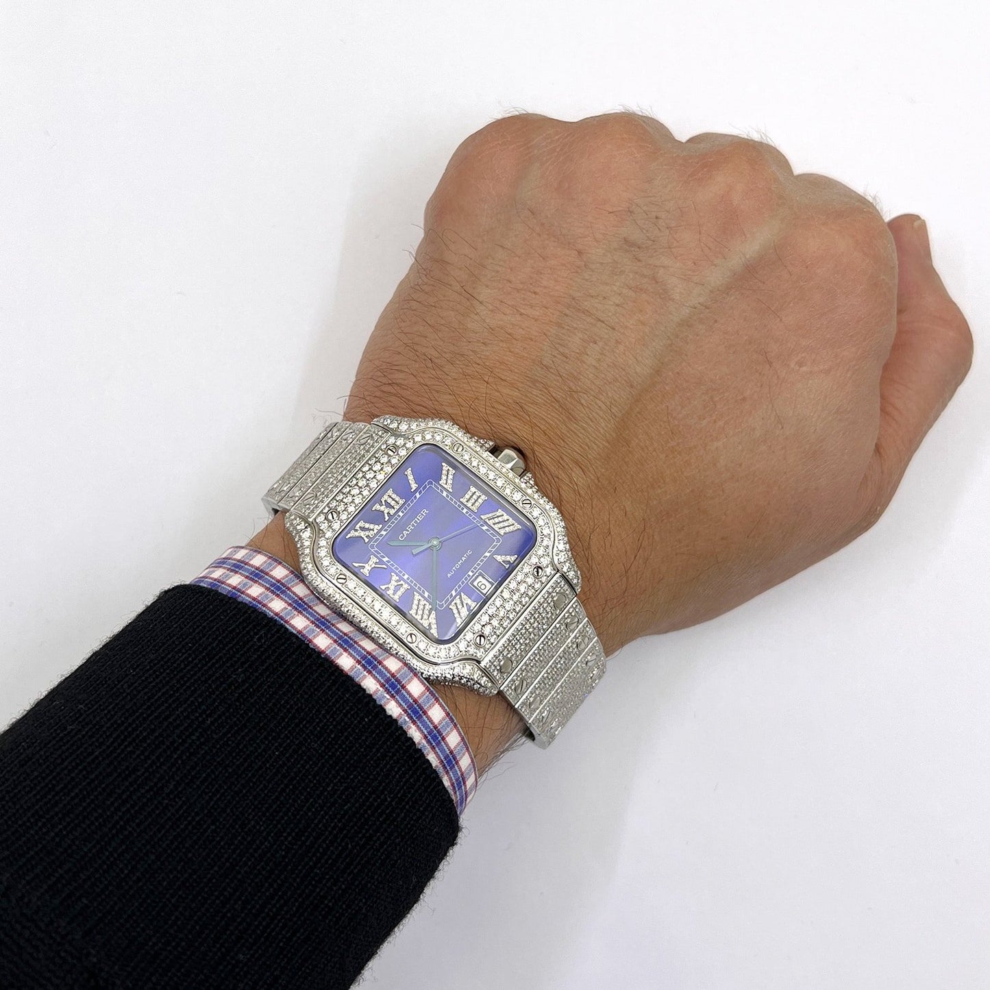 Cartier Santos Large 9.75CTW Real Diamond Custom Full Pave Automatic Watch