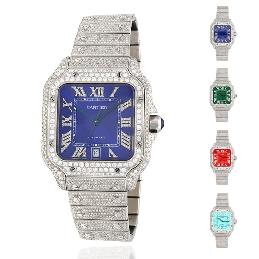Cartier Santos Large 9.75CTW Real Diamond Custom Full Pave Automatic Watch