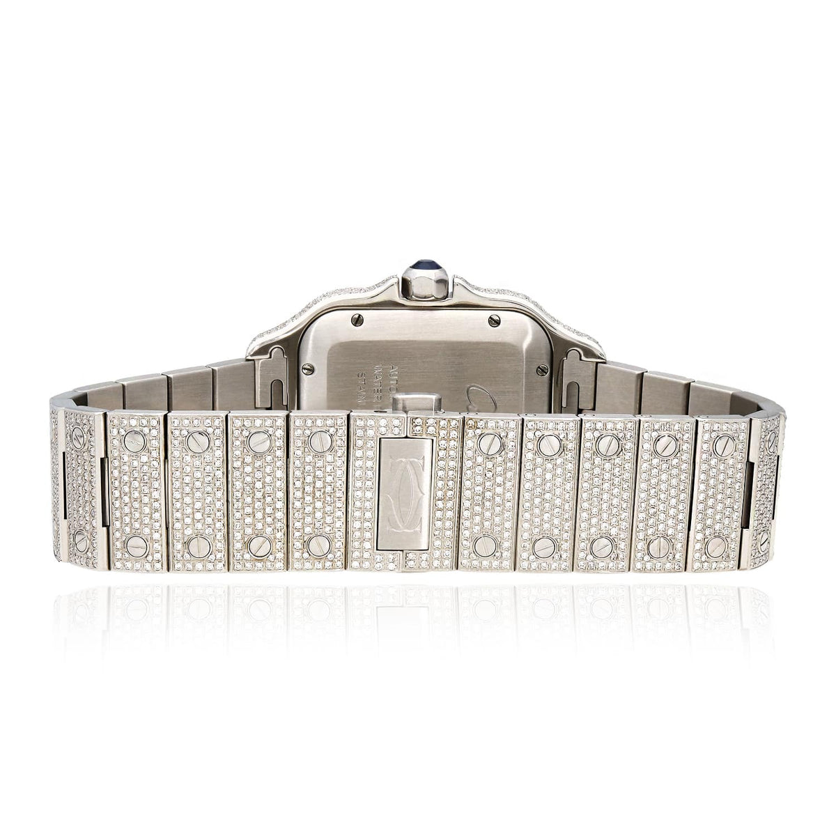 Cartier Santos Large 9.75CTW Natural Diamond Custom Full Pave Automatic Watch - WJD Exclusives