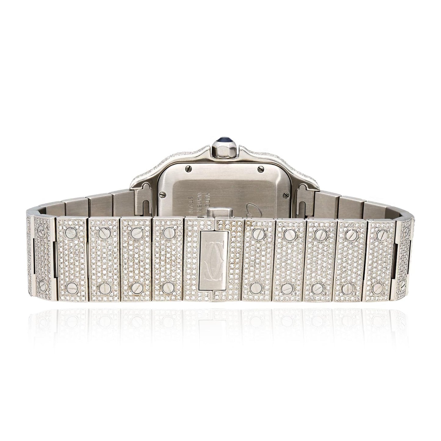 Cartier Santos Large 9.75CTW Real Diamond Custom Full Pave Automatic Watch