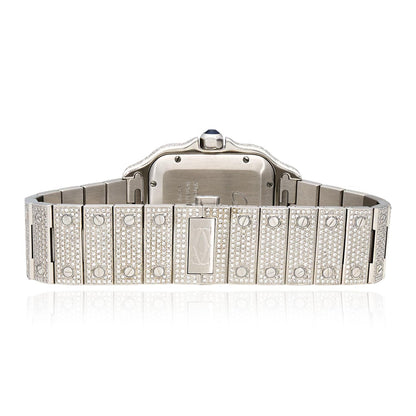 Cartier Santos Large 9.75CTW Real Diamond Custom Full Pave Automatic Watch