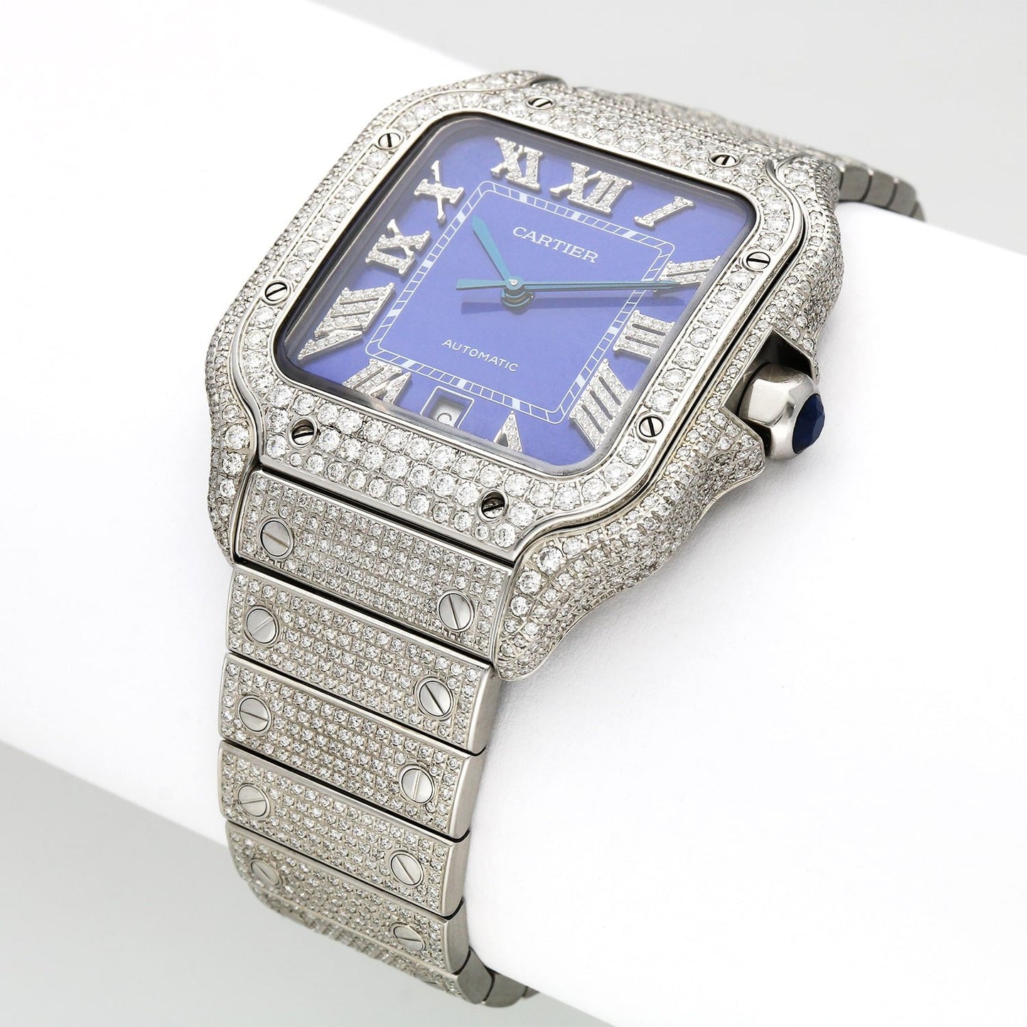 Cartier Santos Large 9.75CTW Real Diamond Custom Full Pave Automatic Watch
