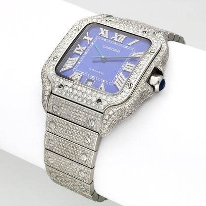 Cartier Santos Large 9.75CTW Real Diamond Custom Full Pave Automatic Watch