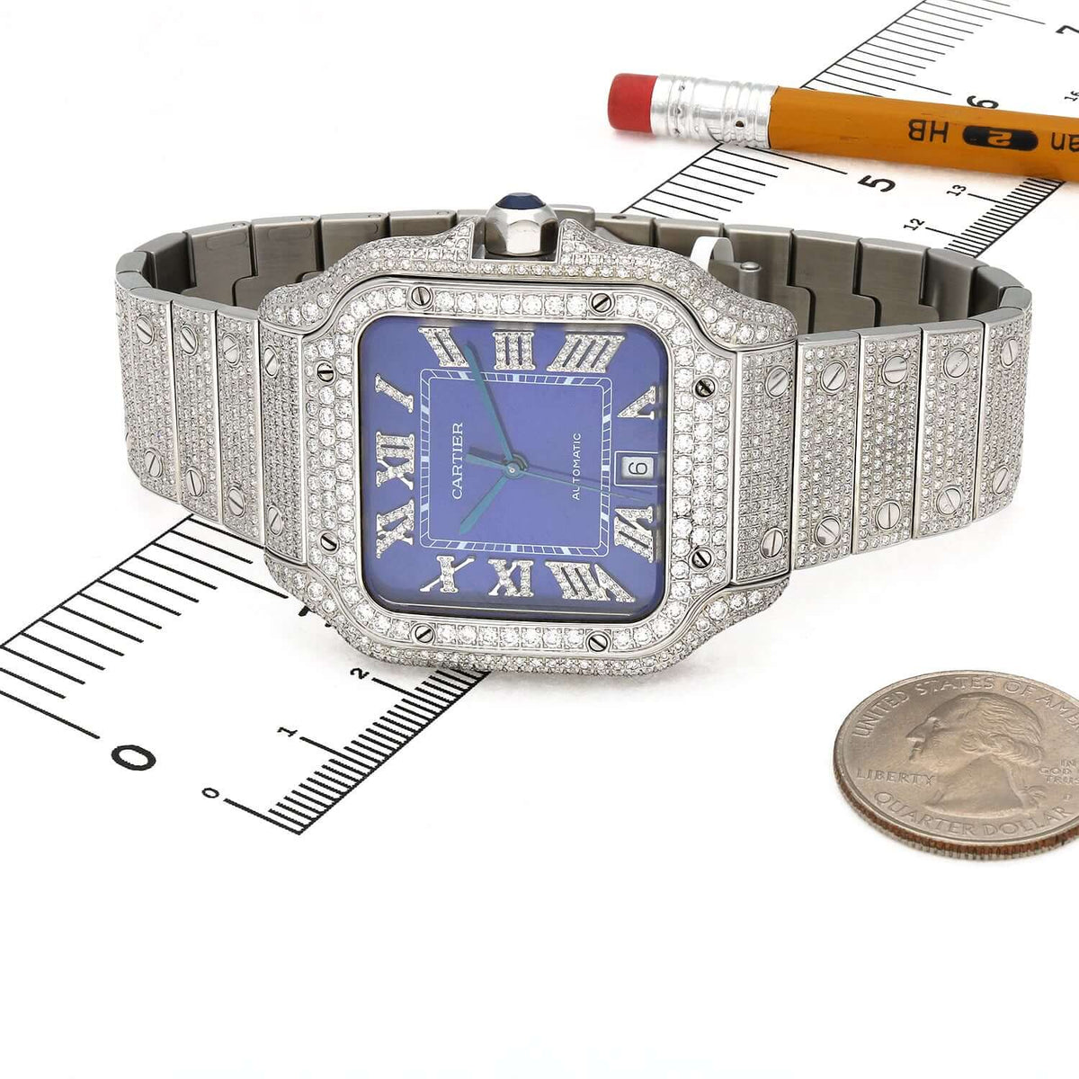 Cartier Santos Large 9.75CTW Natural Diamond Custom Full Pave Automatic Watch - WJD Exclusives