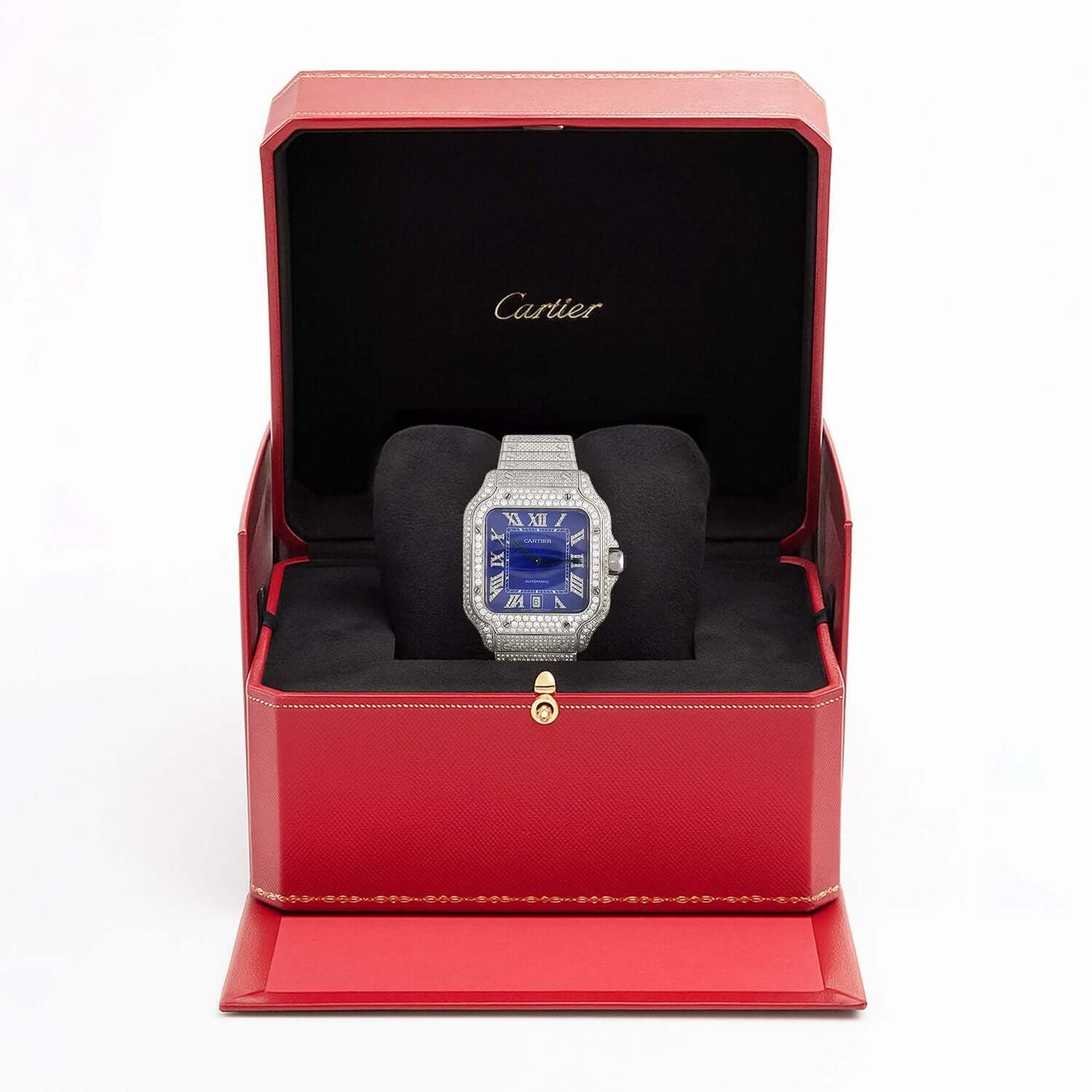 Cartier Santos Large 9.75CTW Natural Diamond Custom Full Pave Automatic Watch - WJD Exclusives