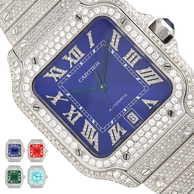 NEW Cartier Santos 40mm Large 9.75CTW Natural Diamond Custom Full Pave Automatic Watch