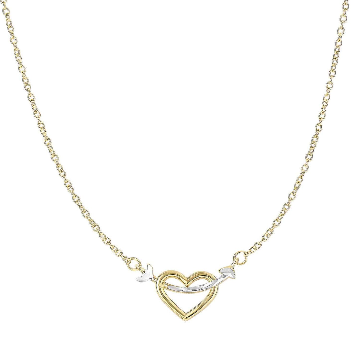 14K Yellow Gold White Two-Tone Heart Arrow 18" Necklace
