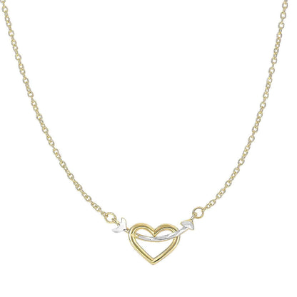 14K Yellow Gold White Two-Tone Heart Arrow 18" Necklace