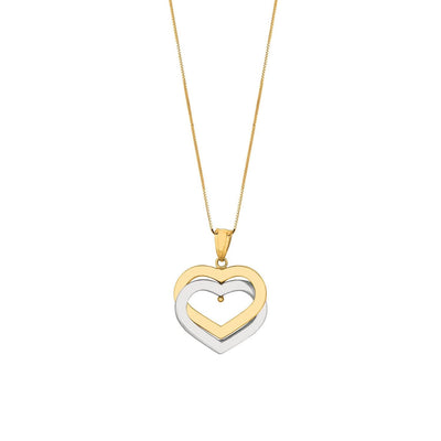 14K Yellow Gold White Two - Tone Interlocking Hearts Pendant Chain 18" - WJD Exclusives