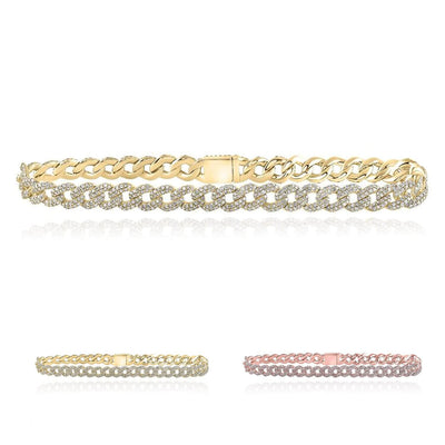 4.67CTW Natural Diamond Pavé 10K Yellow & Rose Gold Cuban Curb Bracelet (Solid Links) 8.5" - WJD Exclusives