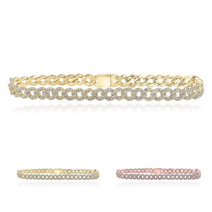4.67CTW Natural Diamond Pavé 10K Yellow & Rose Gold Cuban Curb Bracelet (Solid Links) 8.5" - WJD Exclusives