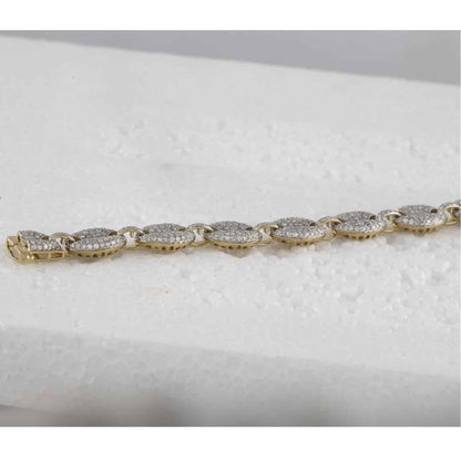 5CTW Real Diamond 10K Gold Yellow Pave Puffed Anchor Mariner Bracelet  8.5"